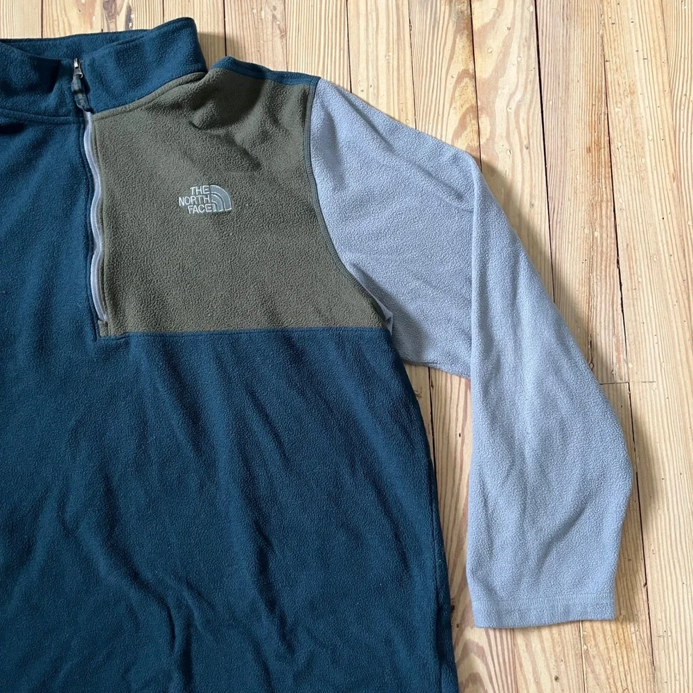 The North Face Mens XL Quarter Zip Fleece Pullover Colorblock Navy Green Grey